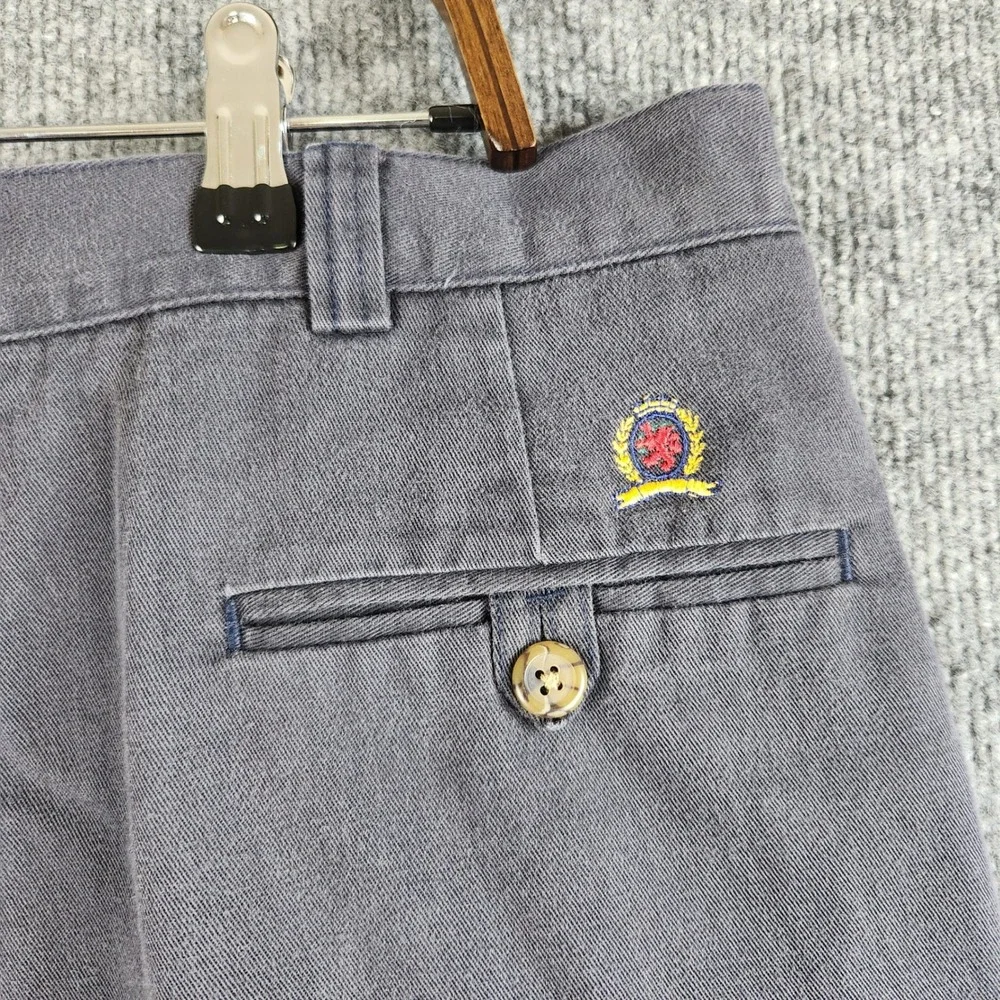 Vintage Tommy Hilfiger Chino Pants Crest Logo Pleated Mens 38x32 Blue Twill